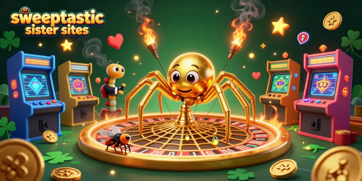 Engage with exciting sweeptastic sister sites through a colorful gaming scene.