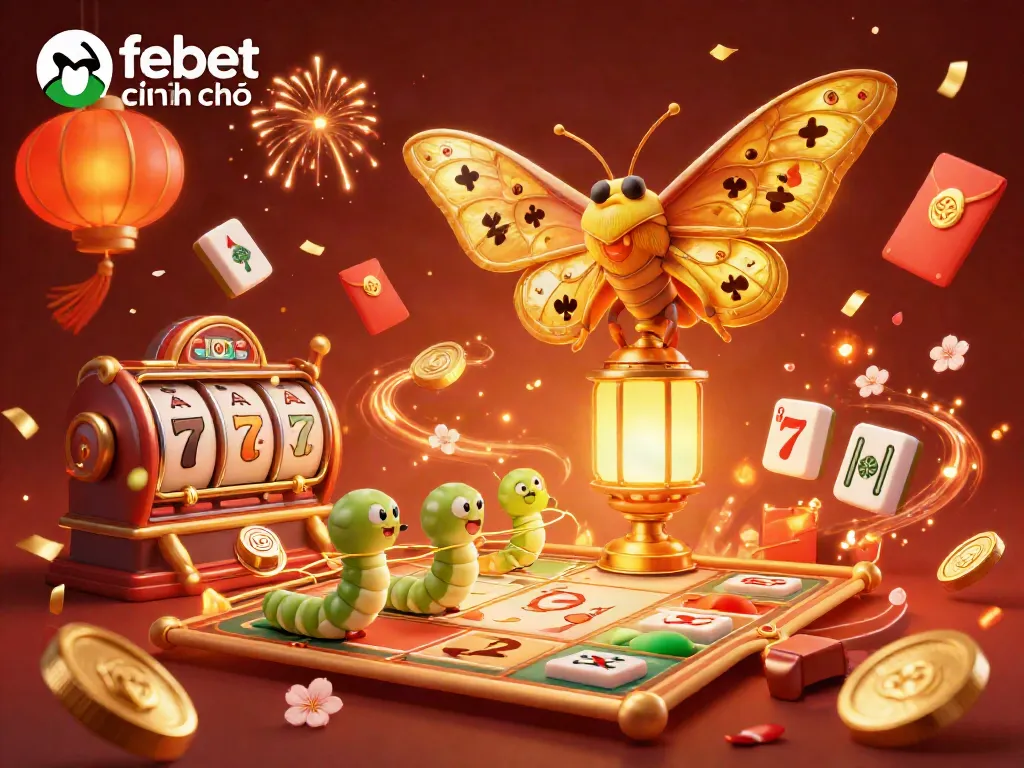 Experience thrilling casino adventures with febet chính chủ, featuring an enchanting 3D illustration of vibrant games and iconic symbols.