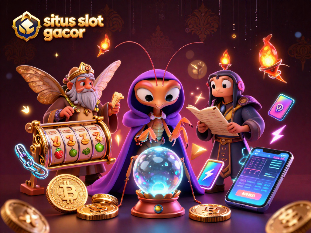 Mainkan situs slot gacor dengan keberuntungan dalam ilustrasi penuh warna dan detail yang kaya.