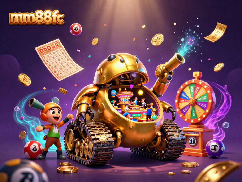 Experience the vibrant casino action with mm88fc's golden beetle tank and lively gaming elements.