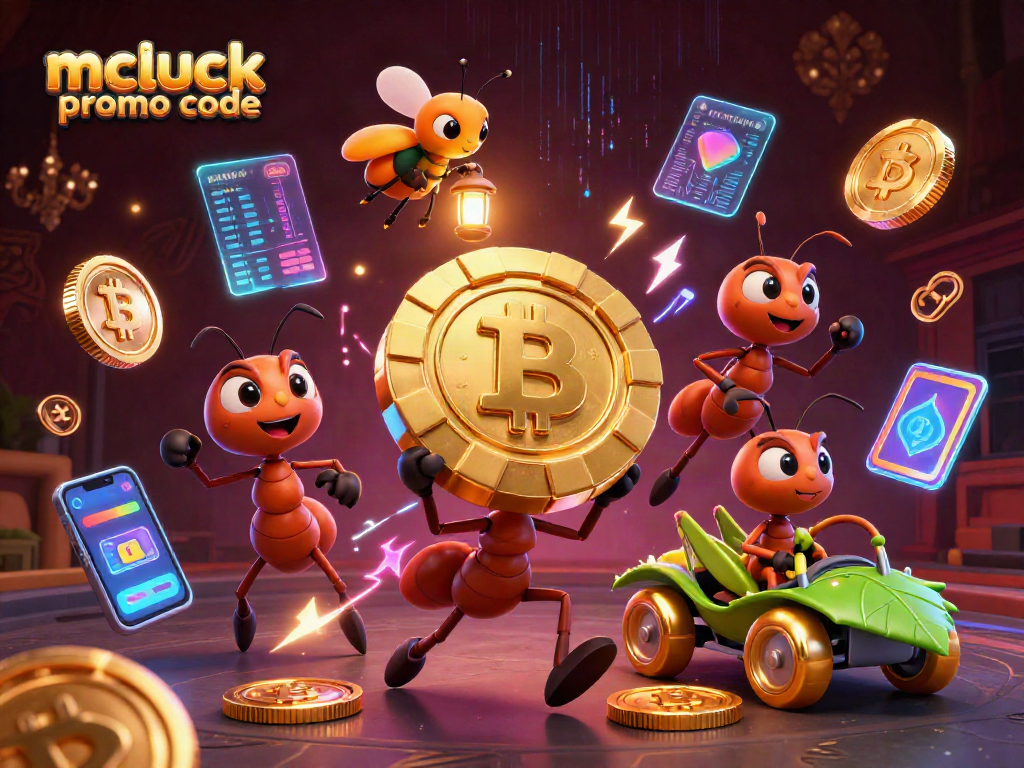 Win big with the McLuck promo code featuring a cartoon heist scene with whimsical characters and glowing game elements.
