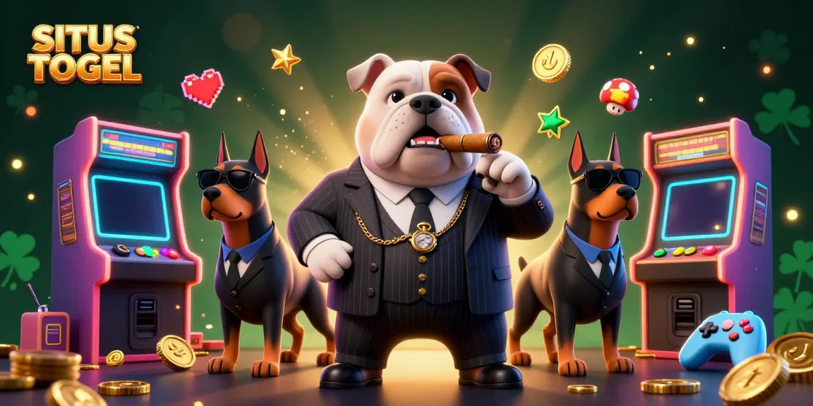 Menggandakan Boston Bulldog mafia dan dua Doberman keamanan di tengah mesin permainan 3D, menciptakan suasana SITUS TOGEL yang menggembirakan.