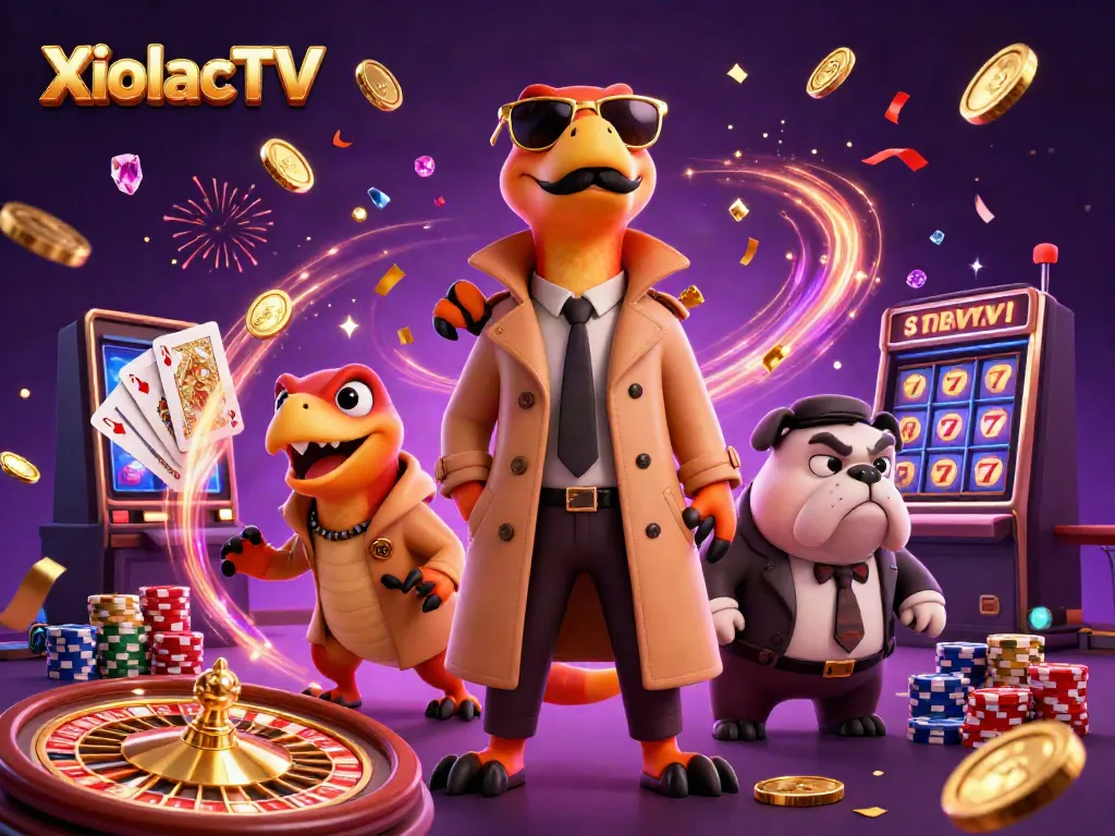 XoilacTV brings excitement with raptors in a trench coat attempting VIP entry at a buzzing casino.