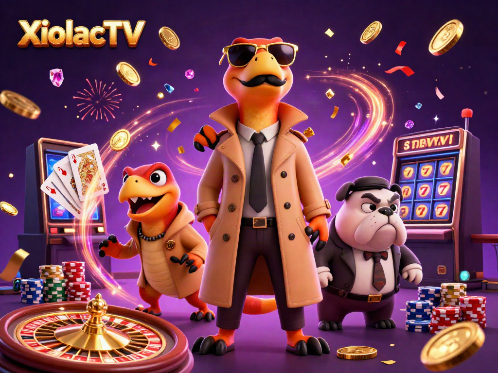 XoilacTV brings excitement with raptors in a trench coat attempting VIP entry at a buzzing casino.