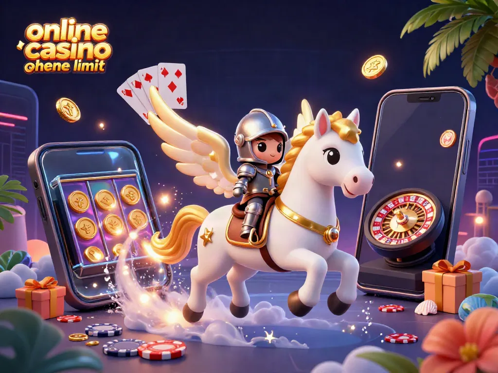 Engage with online casino ohne limit, featuring a celestial horse and knight amidst vibrant gaming elements.