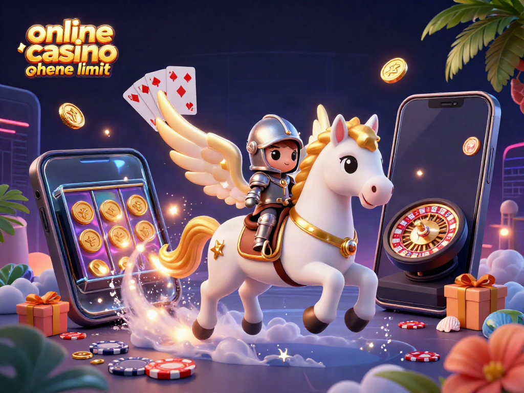 Engage with online casino ohne limit, featuring a celestial horse and knight amidst vibrant gaming elements.
