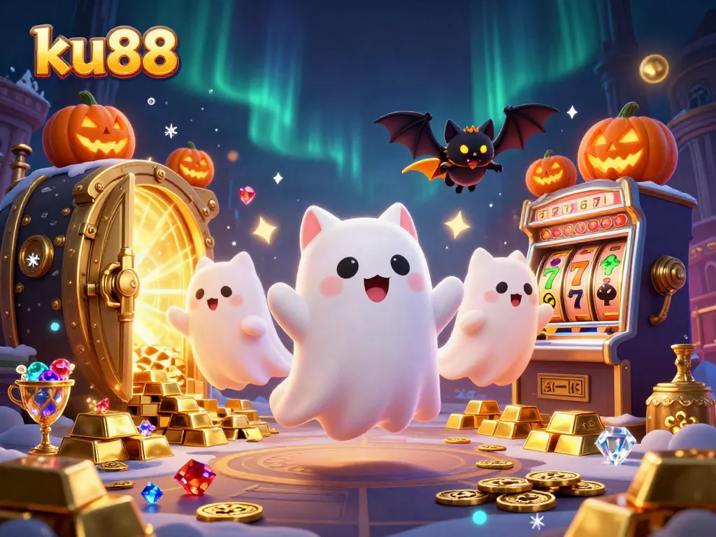 Experience the excitement of ku88 in a haunted casino with a ghost cat and treasures.