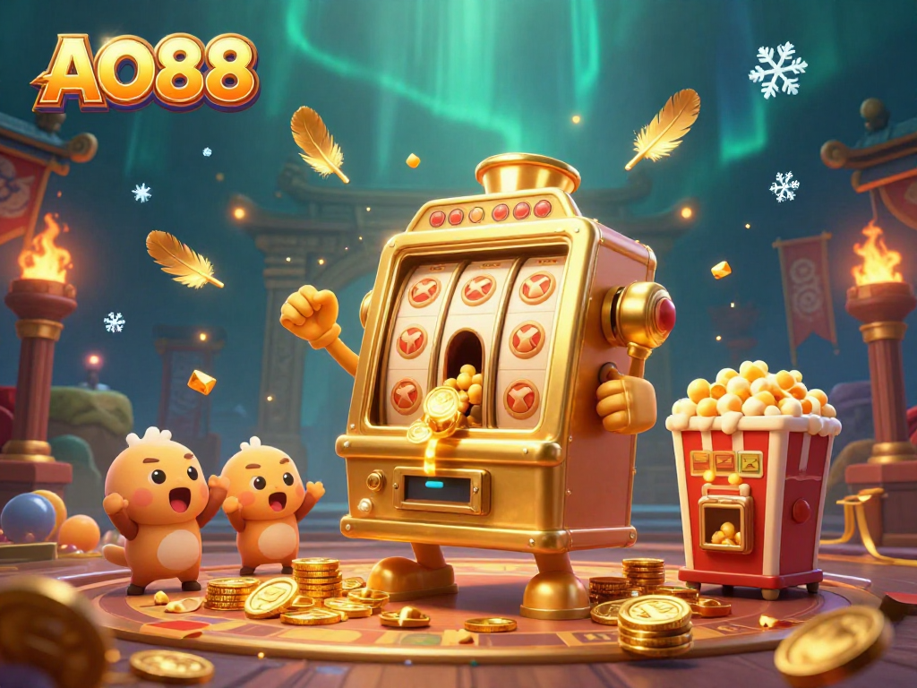 Win big at AO88 with lively slot machines celebrating a jackpot in an exciting casino scene.