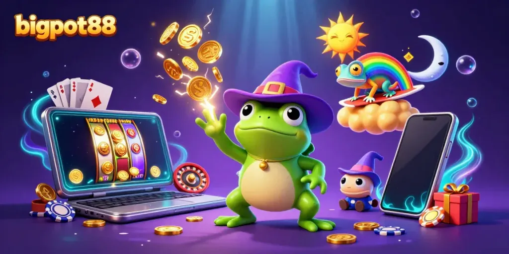 Experience bigpot88's thrilling casino action with golden coin storms and dynamic gaming elements.