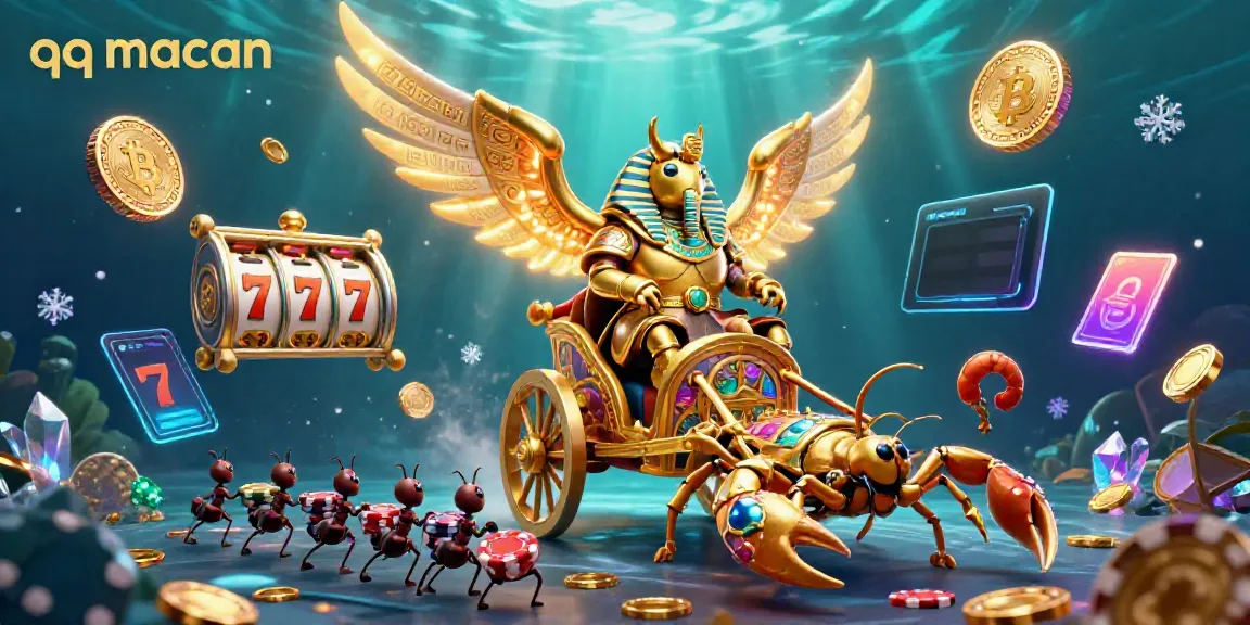 Engage with thrilling gameplay in qq macan as a colossal golden scarab beetle commands a vibrant casino scene.
