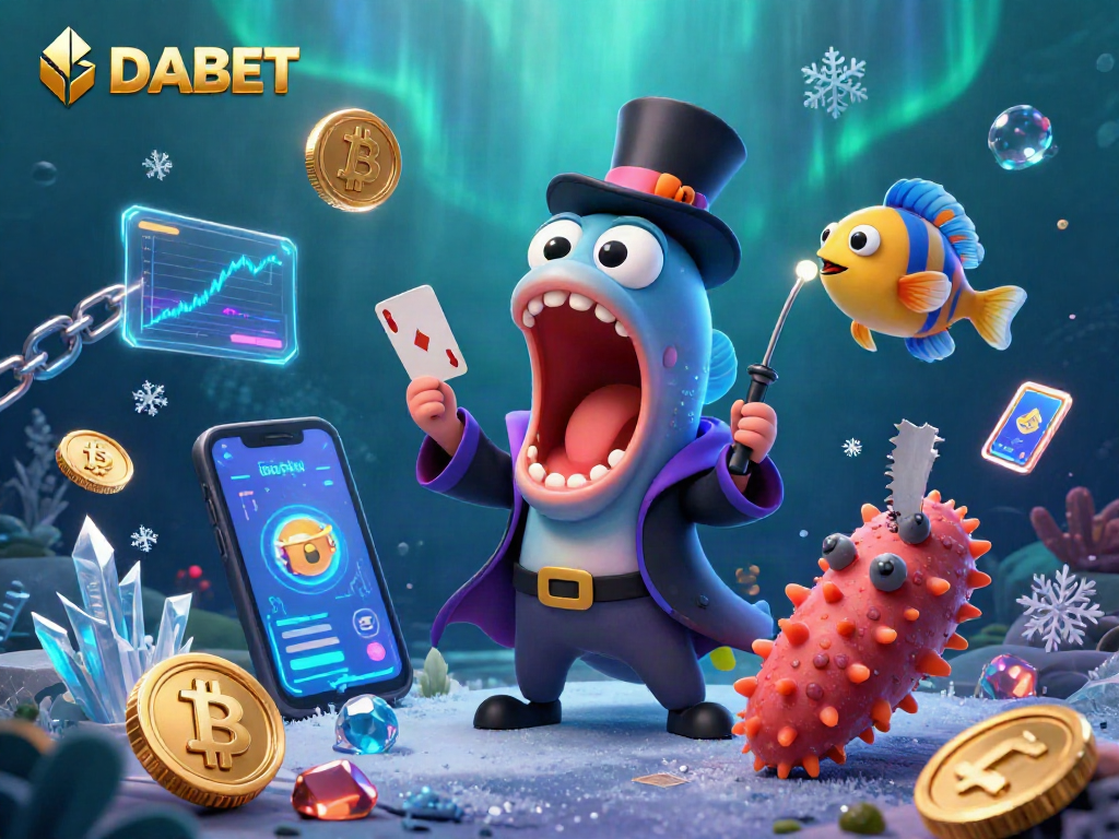 DABET engages players in a vibrant 3D casino scene featuring unique underwater characters and digital currencies.