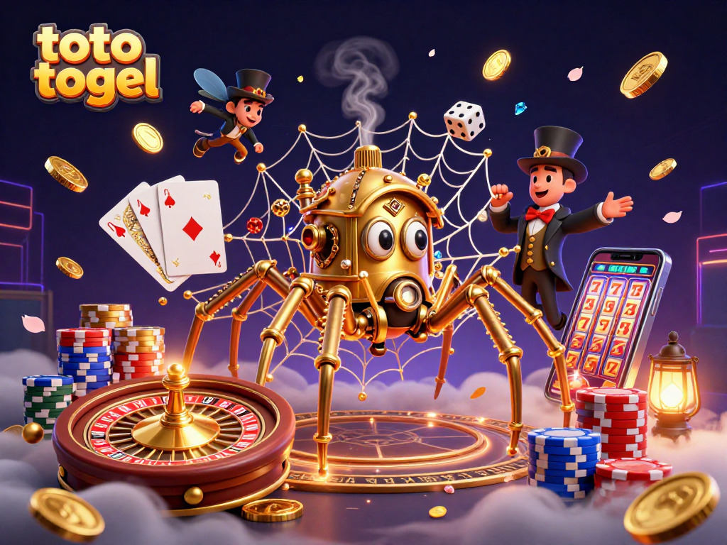 Experience thrilling toto togel action with a golden spider catching dice in a dynamic casino scene.