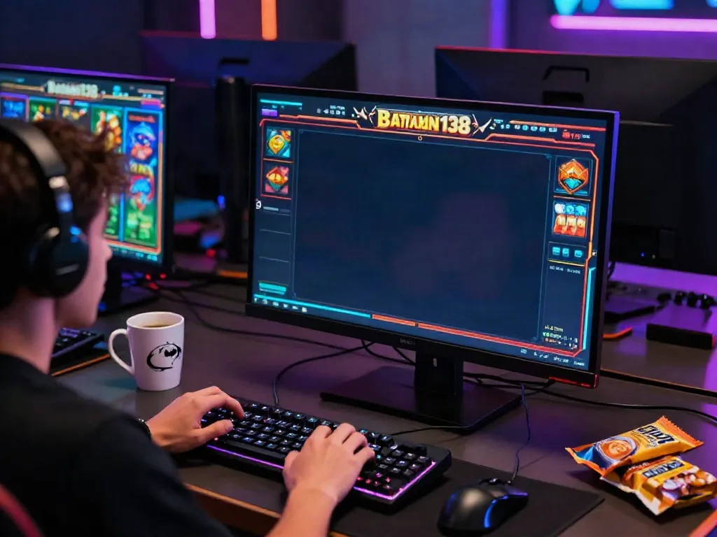 Exciting gaming setup with a player engaging in the batman138 slot experience.
