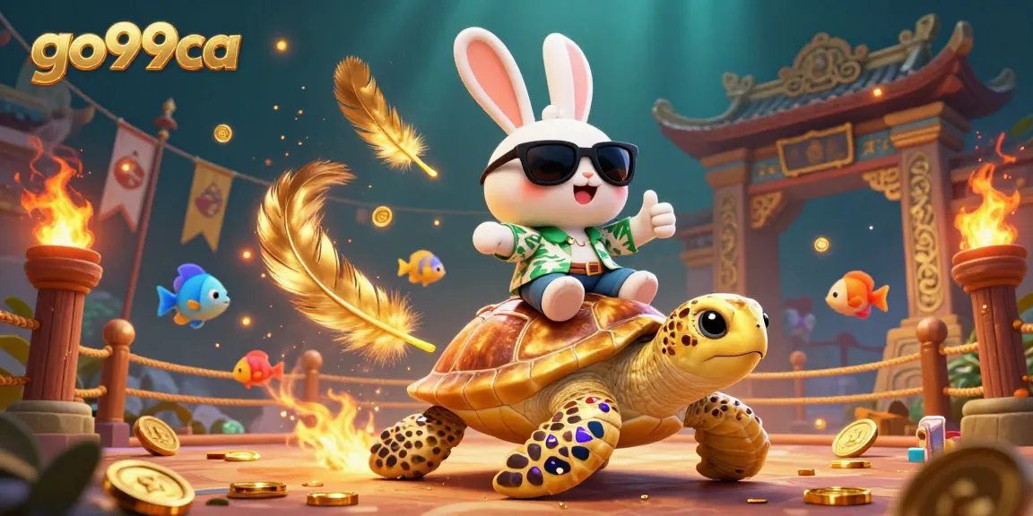 Experience thrilling gaming moments at go99ca with a lucky rabbit and golden turtle in a vibrant casino underwater setting.
