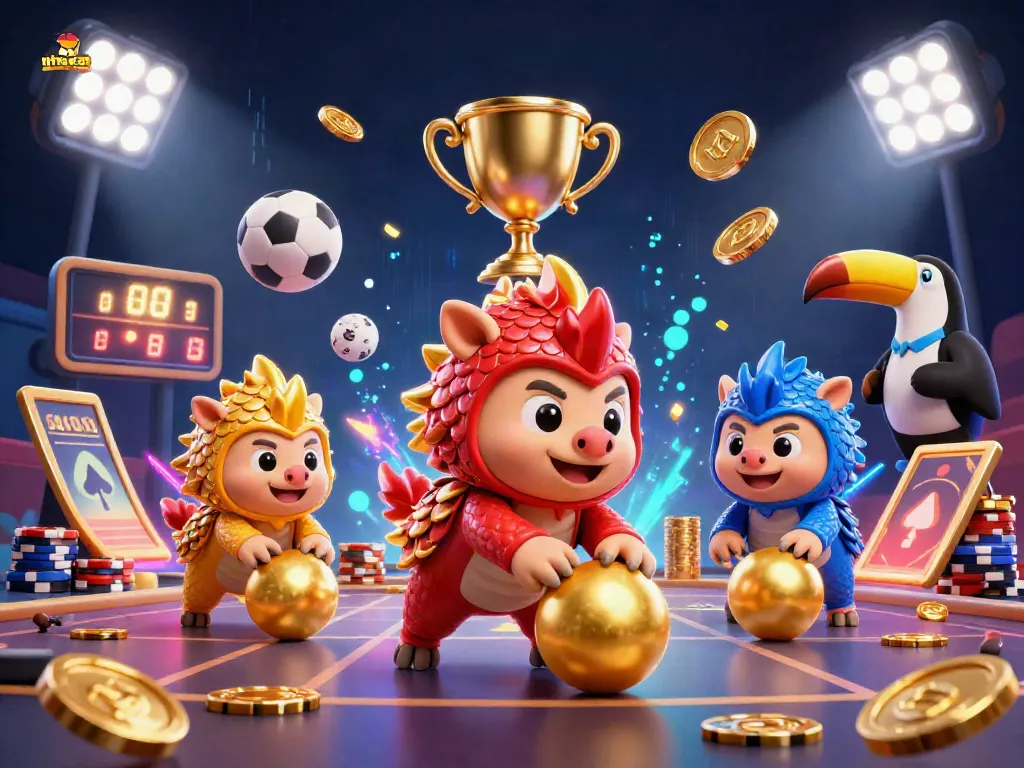 nhacaiuytin showcases epic pangolin duel bowling through poker chips in a vibrant casino scene
