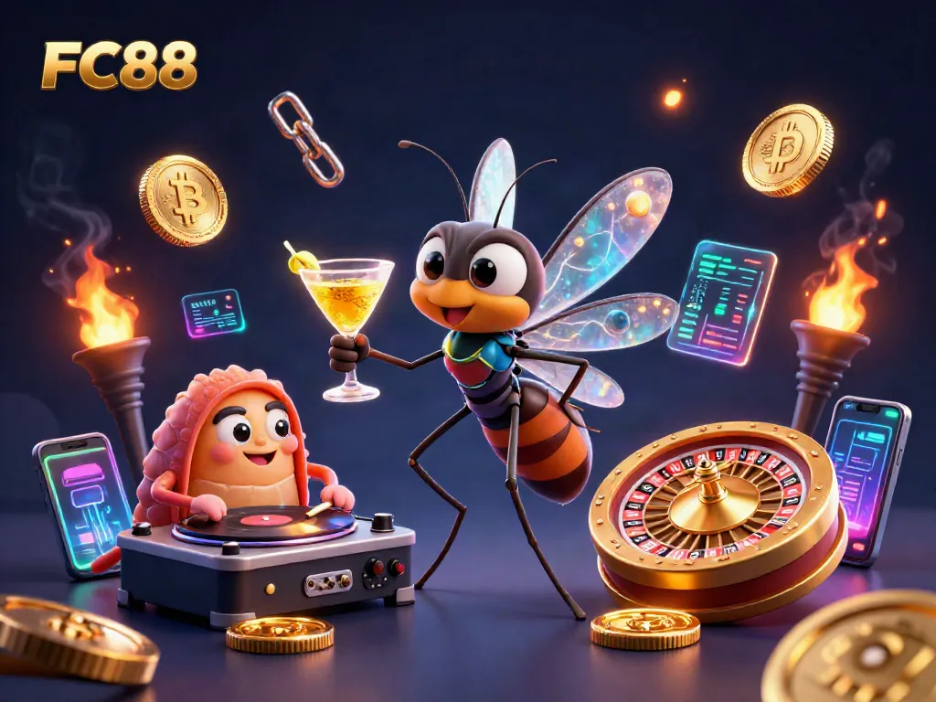 Experience vibrant FC88-themed casino excitement with unique characters and crypto elements