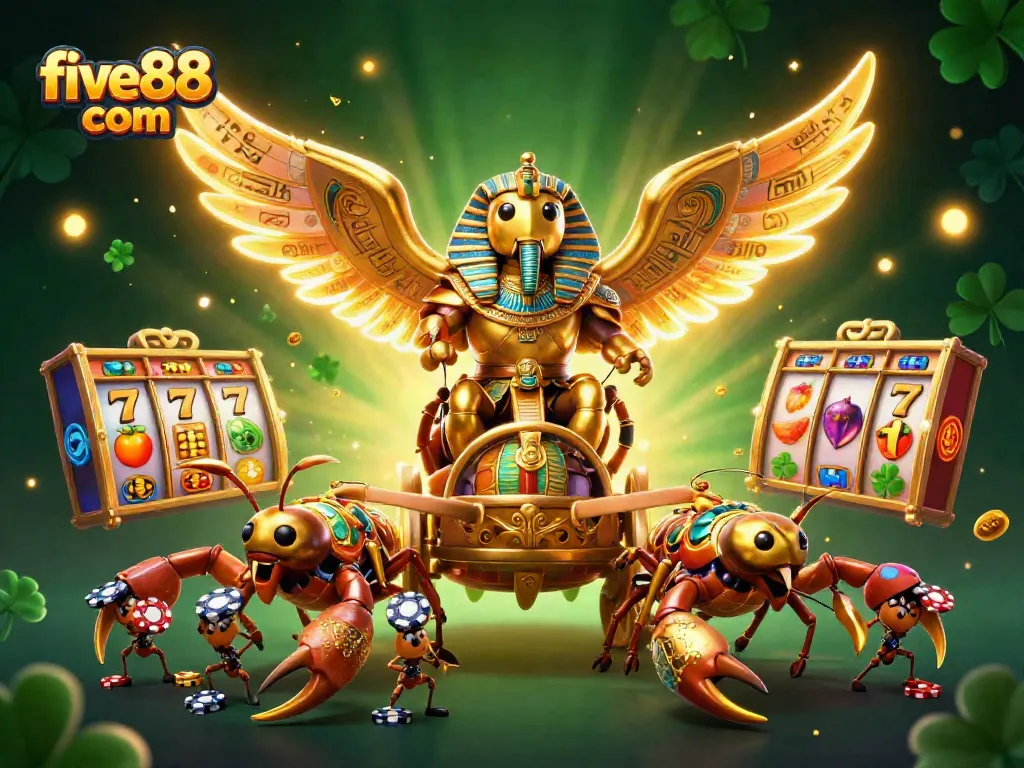 Experience the excitement of five88 com with vibrant slot reels and lively casino characters.